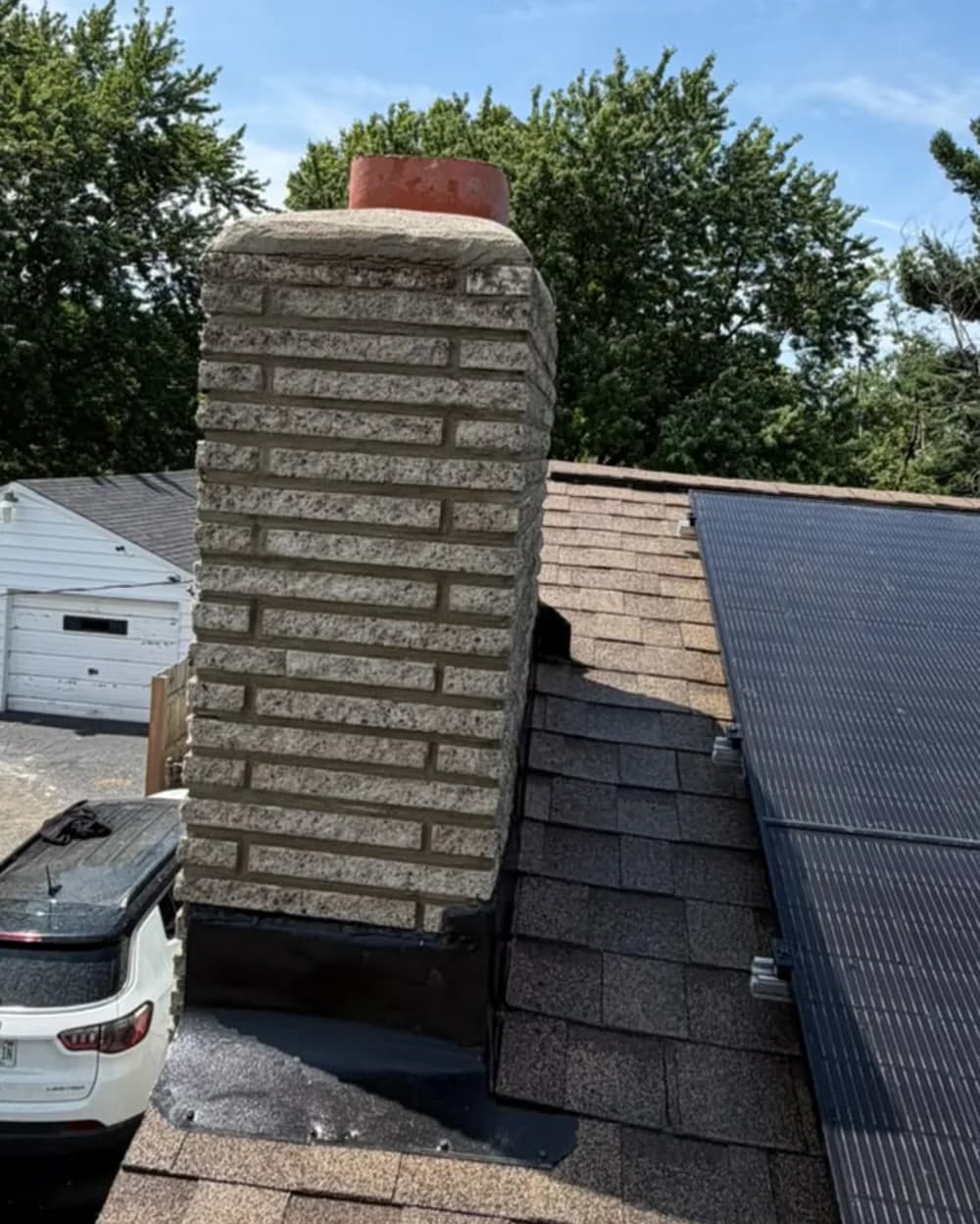 Roof-level view of the completed crown and upper chimney