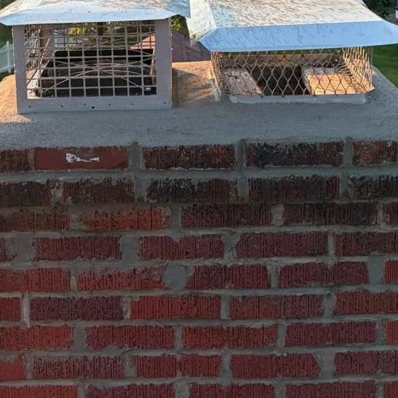 Two new mesh chimney caps side by side on a finished crown